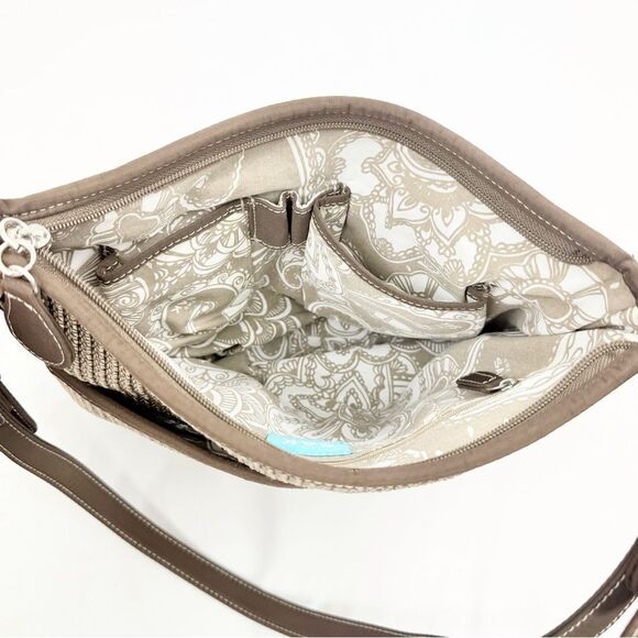 The Sak MISSY Taupe Brown Crochet Woven Faux Leather Single Strap Shoulder Bag - Picture 9 of 16